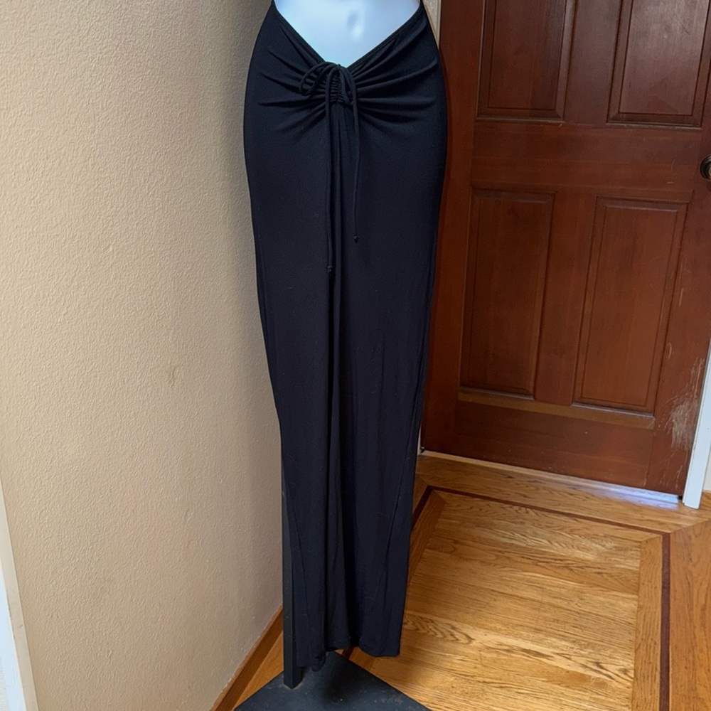 Rare HTF SKIMS Black Onyx Soft Lounge Ruched Maxi Long Skirt Women’s Size Large